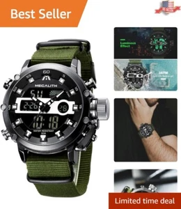 Multifunction Digital Military Watch with Waterproof Nylon/Leather Strap for Men - Picture 1 of 11