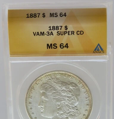 1887-P Morgan Silver Dollar ANACS MS 64 | VAM-3A SUPER CD FREE SHIPPING - F#3527 - Image 1 of 4