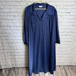 Camicia da notte vintage Vanity Fair accappatoio con bottoni 100% nylon Antron blu royal taglia XXLARGE - Foto 1 di 9