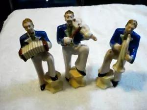 (3) Hand Painted Musicians Blue Jackets With Instruments From Occupied Japan - Picture 1 of 7