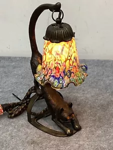 Lampada Gatto - Bronzo Charles Pallet Design anni '30/Ombretto di Murano, Occhi Brillanti - Foto 1 di 13