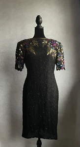 Vintage 80's black embelished dress including shoulder pads by Stenay size 8p - Picture 1 of 9