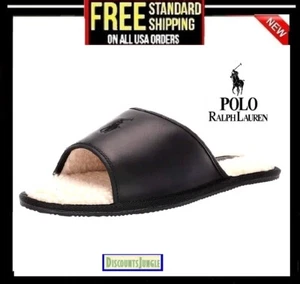 Polo Ralph Lauren Men's Antero Black Leather Slippers SIZE- 8 9 11 12 13 - Picture 1 of 9
