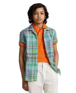 Polo Ralph Lauren Big Boys Plaid Linen Camp Shirt Green Multi Size XL (18-20) - Picture 1 of 6