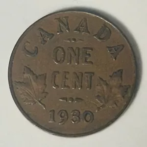 1930 Canada 1 Cent King George V Canadian Penny Copper Coin Small Cent - Picture 1 of 2