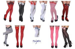 Ladies Over The Knee Fifi Bow Stockings Thigh High Hold Ups In Assorted Designs - Picture 1 of 42