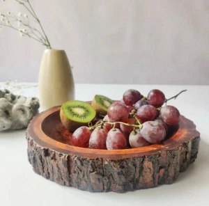 Handcrafted Raw Bark Round Platter Dark Rosewood Veggie Fruit Snack Cheese Meat - Picture 1 of 6