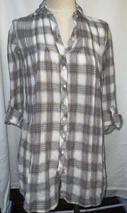 Zara Basic Womens XS Shirt Viscose Crinkle Gauze Button Front Gray And White - Picture 1 of 9