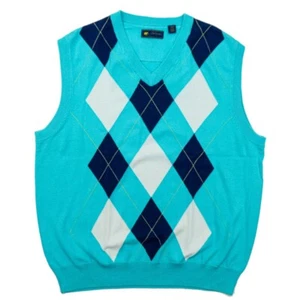 JACK NICKLAUS Men's Cotton Light Blue w/ Navy & White Argyle Sweater Vest (L) - Picture 1 of 5