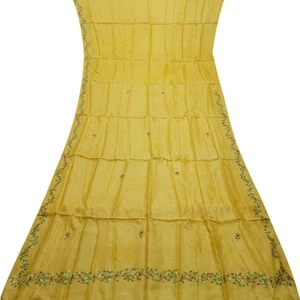 Vintage Senf Sari 100 % reine Seide handbestickt Sari 6 Jahre Handarbeit Stoff - Bild 1 von 6