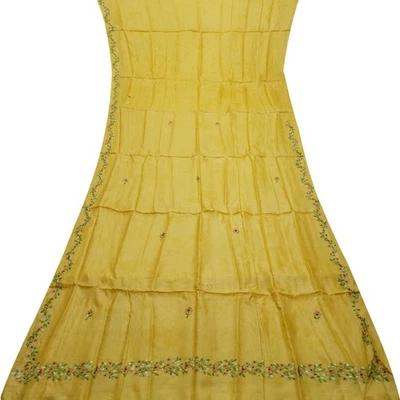Saris de mostaza vintage 100 % seda pura bordados a mano sari 6YD tela artesanal Foto 1 de 4
