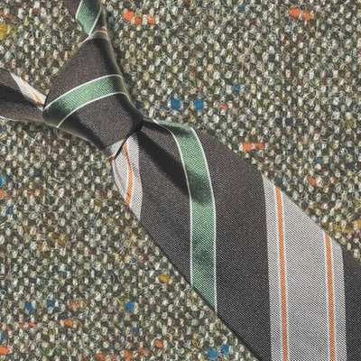 Corbata para hombre Carroll & Company 100 % seda marrón rayas diagonales retro años 80 papá Foto 1 de 4