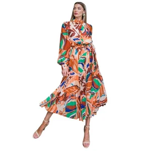 Flying Tomato Multicolor Abstract Print Pleated Maxi Dress - Shirt Dress NEW - Picture 1 of 8