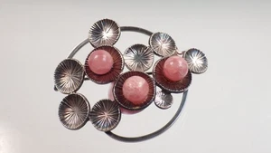 Hermoso broche de diseño K & L 835 plata 3 rodocrositas finamente decorado 1960 - Imagen 1 de 6