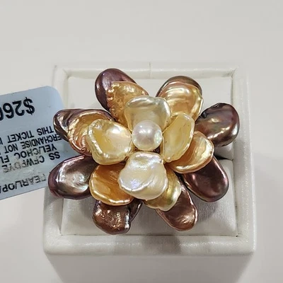 Nuevo con etiquetas Anillo Flor Perla Cultivada Multicolor FW Plata de Ley 925 Talla 7 Foto 1 de 4