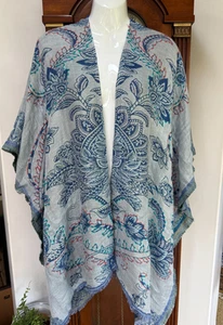 Poncho Chicos Frente Abierto Talla Única Multi Tonos Azules 100% Viscosa Tejida, India EC - Imagen 1 de 13