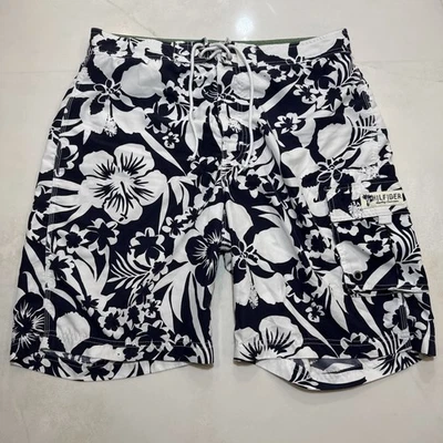 Tommy Hilfiger Swim Trunks Men’s M Black White Floral Board Shorts - Image 1 of 4