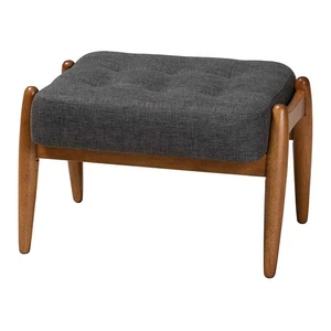 Baxton Studio Jeanine Fabric Footstool Ottoman Dark Grey/Walnut Brown - Picture 1 of 8