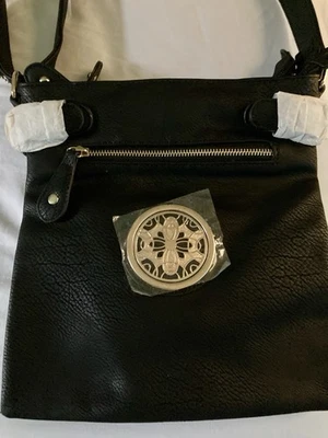 Women's Crossbody Purse - Black. Gold Emblem On Front. New. 11” Length 10 Width - Image 1 of 4