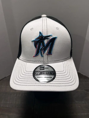 New Era MLB 39Thirty Miami Marlins White Neo Men’s Fitted Hat Cap Size S/M - Image 1 of 4