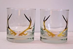 20k Gold Antler Old Fashion Rocks Bourbon Glass 11 oz. Lot/2 Vital Indust. Logo - Picture 1 of 4