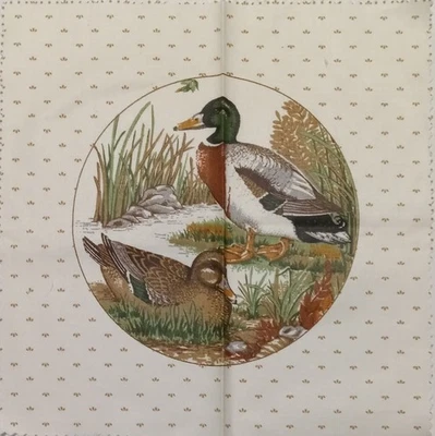 #2~Cranston~Game Birds~Picture Patch Circles~"Pair Mallards"~Cotton Fabric Brown - Image 1 of 3