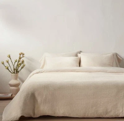 Full/Queen Textured Chambray Cotton Duvet & Sham Set Natural - Casaluna NEW - Image 1 of 4