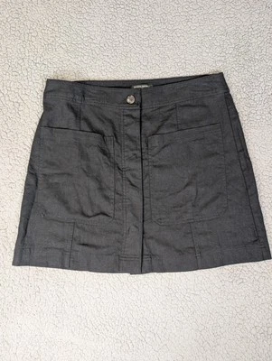 Falda Banana Republic Botón Frontal Mezcla de Lino Negra Talla 16 Preppy Academia Foto 1 de 4