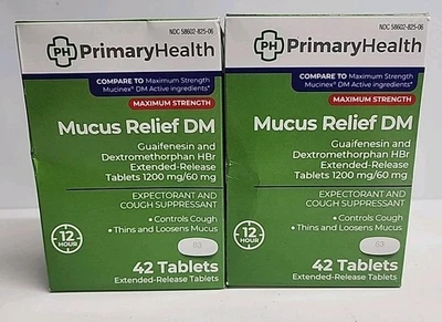 2x Alivio de moco de salud primaria DM fuerza máxima 60 mg/1200 mg liberación prolongada  Foto 1 de 3