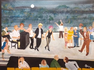 1999 AMERICAN ANDREW JOHNS SIGNED ORIG OIL on CANVAS BROADWAY ACTORS REHEARSAL - Picture 1 of 9