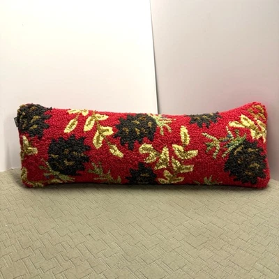 Chandler 4 Corners Hooked Throw Pillow Ruby Pinecones Red 8x24 Long Lumbar - Image 1 of 4
