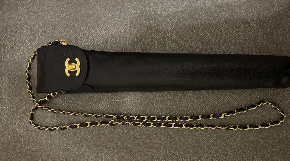 Chanel Black Caviar Leather Umbrella Case On Chain Gold Hardware (No Umbrella) - Image 1 of 4