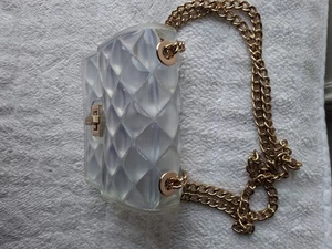 Quilted Clear Jelly Cross Body Bag Goldtone Chain Strap 5×4 1/2 ×2 ins - Picture 1 of 3