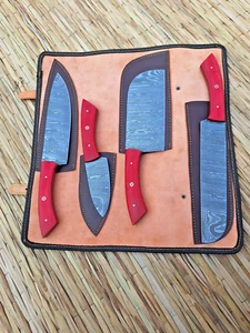 Handgeschmiedes Leiter Damast Kochmesser Set 4 Teile mit Ledertasche NEU - Bild 1 von 6