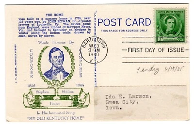#879 Stephen Collins Foster FDC 1940 Famous Amer Composer Cached Postcard - Image 1 of 2