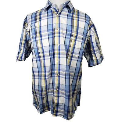 Camisa informal Kani dorada para hombre XL calce regular manga corta abotonada azul a cuadros Foto 1 de 4