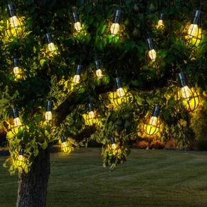 Gartenlampe Lichterkette Solarleuchte 20x LED Laterne Dekolicht Erdspieß Retro - Bild 1 von 12