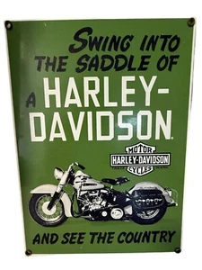 Harley Davidson stabiles Schild Swing Into The Saddle grün Metall Ande Rooney - Bild 1 von 4