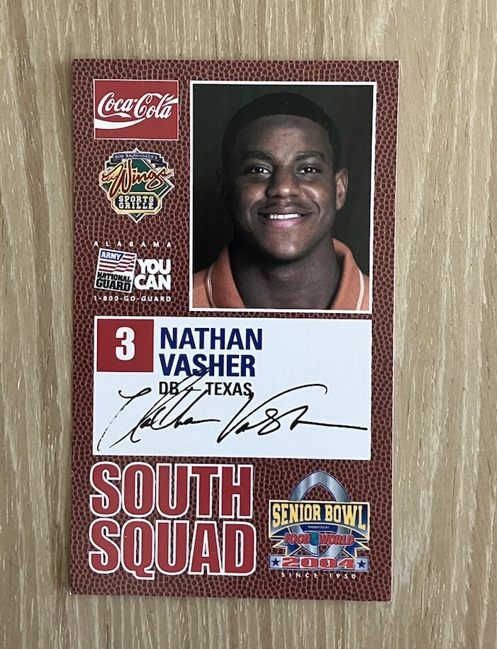 NATHAN VASHER TEXAS COLLEGE 2004 SENIOR BOWL CARD - Image 1 of 1