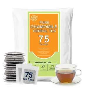 75 Chamomile Tea Bags, 100% Pure Chamomile Tea, Caffeine-Free Herbal Blend - Picture 1 of 21