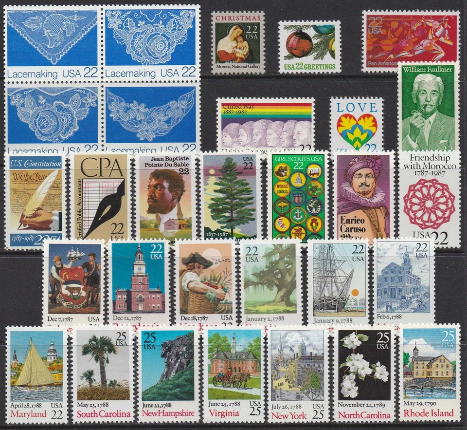US Postage 1987 Year Set of Commemorative Postage Stamps - Image 1 of 1