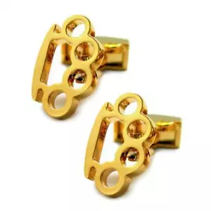 BRASS KNUCKLES CUFFLINKS Gold Plate NEW Gangster GIFT BAG Novelty Knuckle Duster