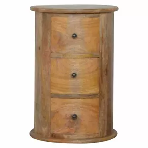 Country Style 3 Drawer Drum Chest Bedside Table Solid Mango Wood Oak Handmade - Picture 1 of 10