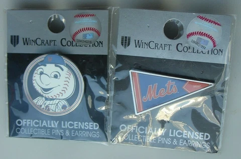 New Wincraft MLB Baseball New York Mets Hat Cap Pin Pinback Lot Mr Met Pennant Cover