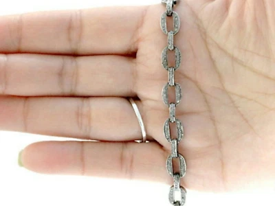 Pave Diamond Chain Link Bracelet 925 Sterling Silver Diamond Wedding Jewelry. - Image 1 of 4
