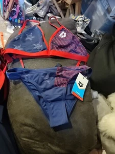 Women's Arena America Two Piece Swimming Bathing Suit 32 Navy Red New with tags! - Picture 1 of 8