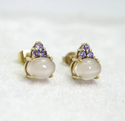 9ct Gold Moonstone Tanzanite Stud Earrings - Image 1 of 4