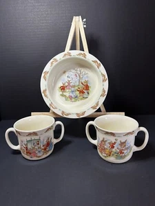Vintage Royal Doulton Bunnykins Bone China 2x  2 Handle Cup/ 1 Bowl! - Picture 1 of 10