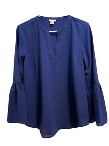 J Crew Blue 3/4 Bell Sleeves V Neck Blouse Sz Small Armpit To Armpit 20” - Picture 1 of 6