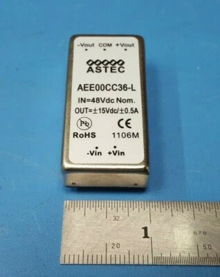 DC-DC CONVERTER MODULE, AEE00CC36-L, Astec,18-75Vin, OUTPUT: Dual 15V, 0.5A, 15W - Image 1 of 4